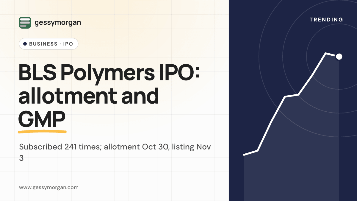 Branded cover graphic reading BLS Polymers IPO: allotment and GMP.