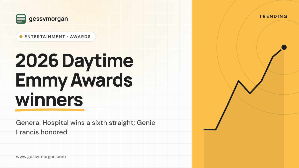 Branded cover reading 2026 Daytime Emmy Awards winners, noting General Hospital's sixth straight win and Genie Francis's honor.
