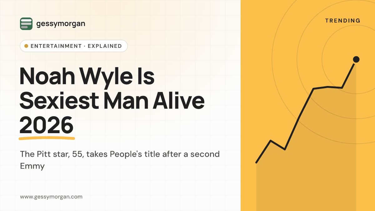 Branded cover graphic reading Noah Wyle Is Sexiest Man Alive 2026, with a subline about The Pitt star's second Emmy.