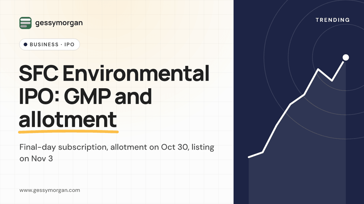 Branded cover graphic reading SFC Environmental IPO: GMP and allotment.