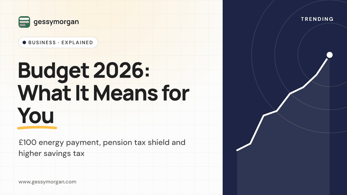 Branded cover graphic reading Budget 2026: What It Means for You, noting the £100 energy payment, pension tax shield and higher savings tax.