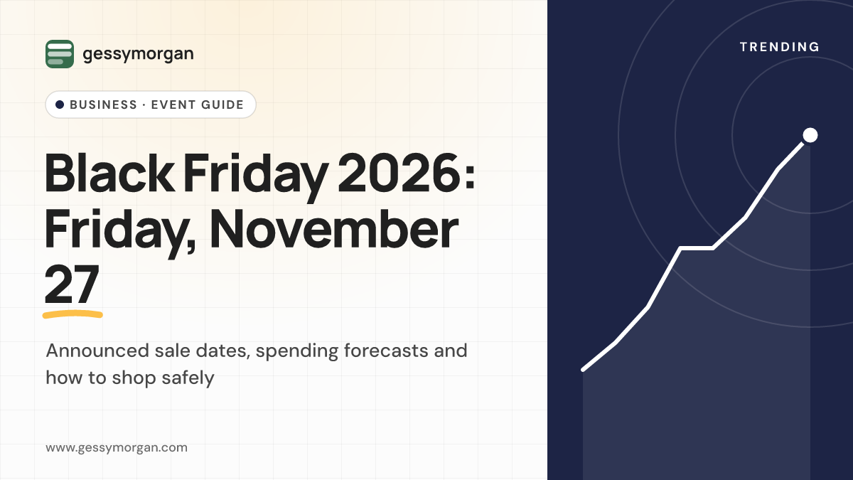 Branded cover graphic reading Black Friday 2026: Friday, November 27, with a subline about announced sale dates, forecasts and safe shopping.