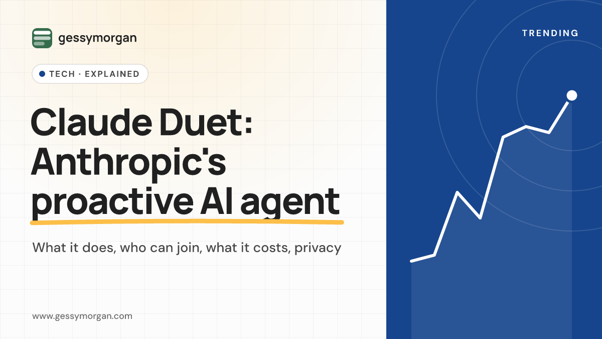 Branded cover graphic reading Claude Duet: Anthropic's proactive AI agent, with a subline about features, access, cost and privacy.