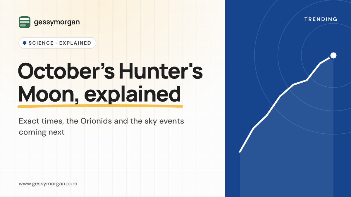 Branded cover graphic titled October's Hunter's Moon, explained, covering full moon times and upcoming sky events.