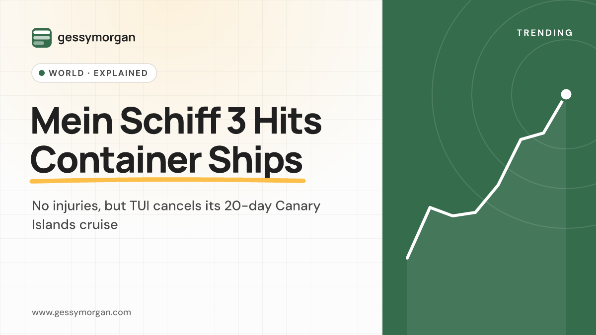 Cover graphic reading Mein Schiff 3 Hits Container Ships, about the cruise ship collision in Bremerhaven, Germany.