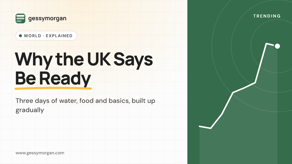 Cover graphic reading Why the UK Says Be Ready, about the UK government's three-day emergency preparedness advice.