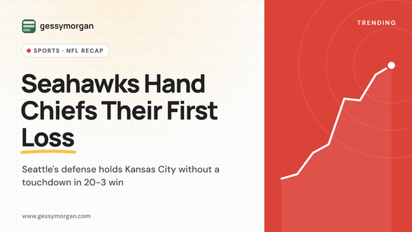 Branded cover graphic reading Seahawks Hand Chiefs Their First Loss, with a subline about Seattle's 20-3 win.