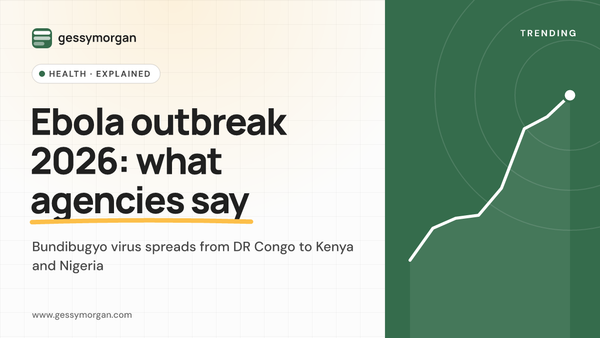 Cover graphic reading Ebola outbreak 2026: what agencies say, with a subline about spread from DR Congo to Kenya and Nigeria.