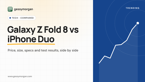 Branded cover graphic reading Galaxy Z Fold 8 vs iPhone Duo.