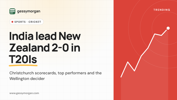 Branded cover graphic reading India lead New Zealand 2-0 in T20Is.
