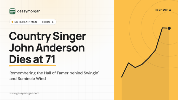 Branded tribute graphic reading Country Singer John Anderson Dies at 71, remembering the Hall of Famer behind Swingin' and Seminole Wind.