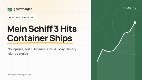 Cover graphic reading Mein Schiff 3 Hits Container Ships, about the cruise ship collision in Bremerhaven, Germany.