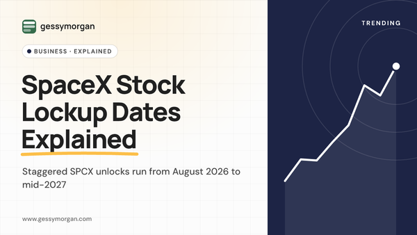 Branded cover graphic reading SpaceX Stock Lockup Dates Explained, with a note that staggered SPCX unlocks run from August 2026 to mid-2027.