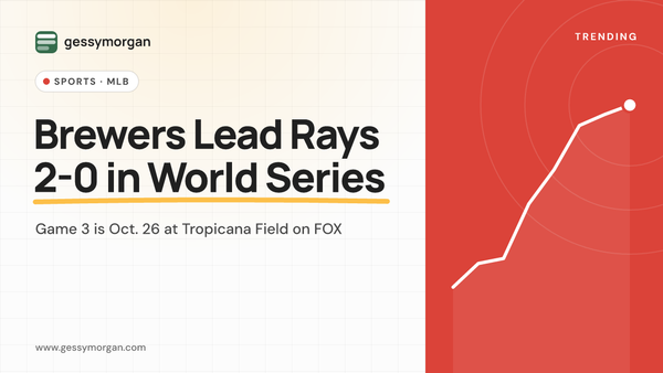 Branded cover graphic reading Brewers Lead Rays 2-0 in World Series, with a subline about Game 3 on October 26.